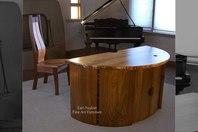 unique executive desk with custom chair installed showing center panel